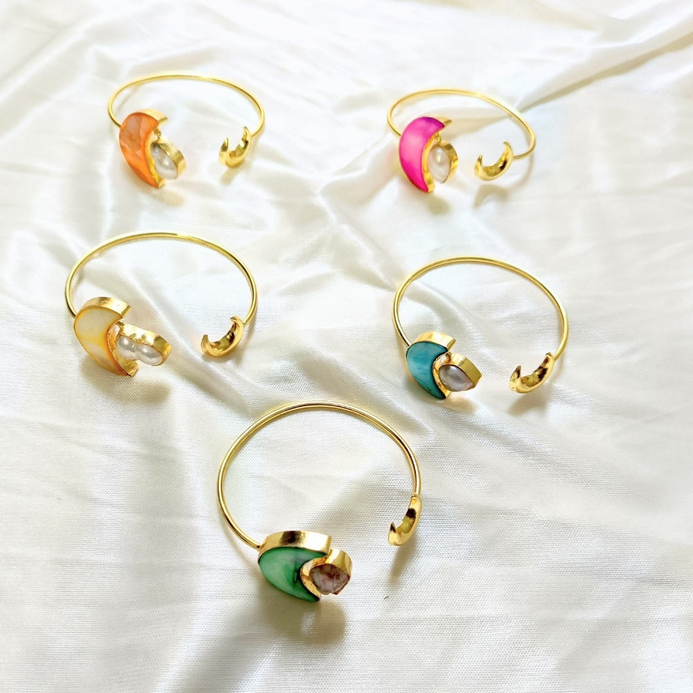 Elegant Gold Tone Handcuff with Colour Pearl