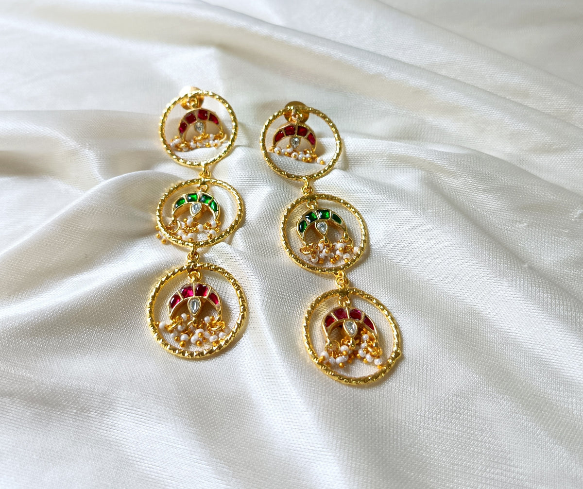 Elegant Multicolor Stone Chandbali Inspired Long Earrings