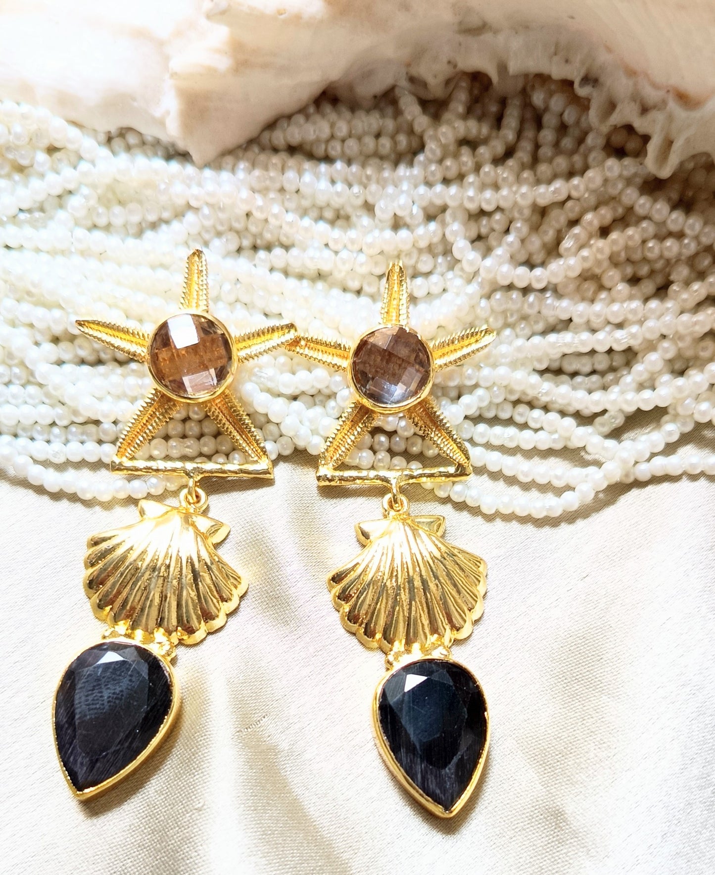 Starfish Seashell long Earrings