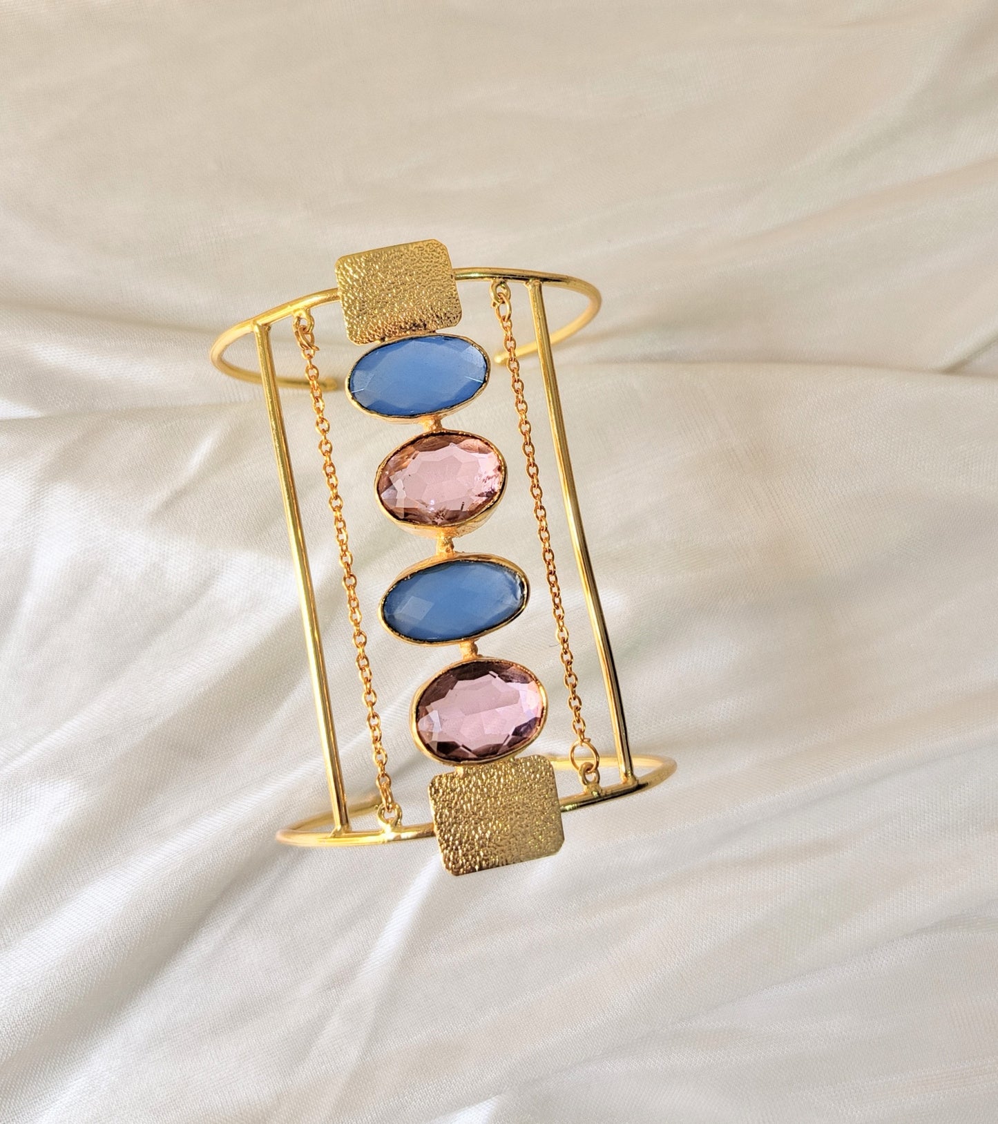 Elegant Gold Statement Cuff Bracelet with Multicolor Gemstones
