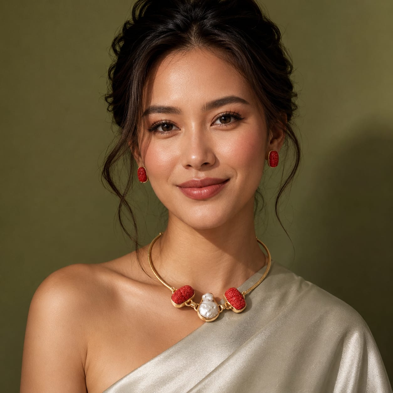 Pearl Bloom Coral Hasli Set