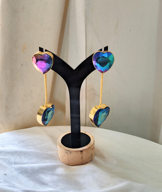 Heart-Shaped Iridescent Drop Earrings