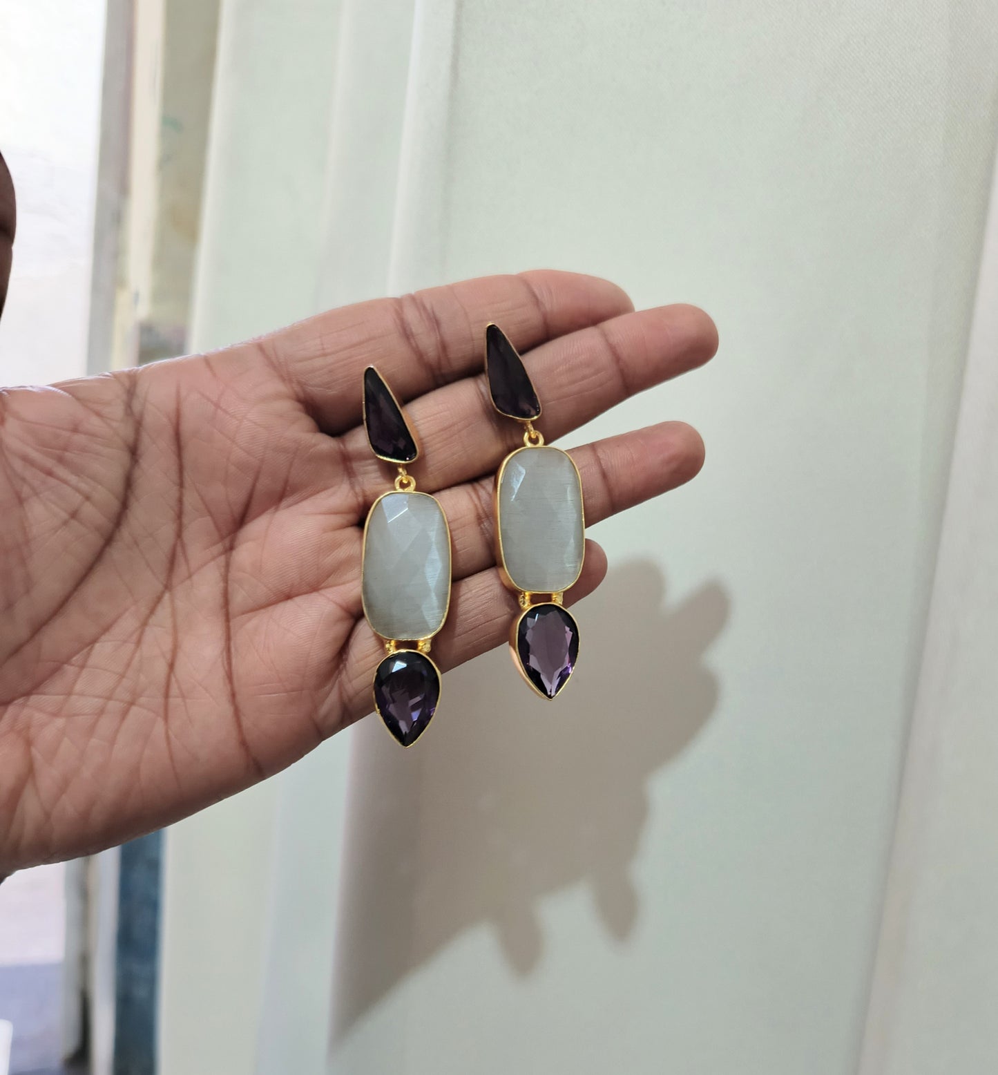 Multi- Stone Geometric Drop Earring