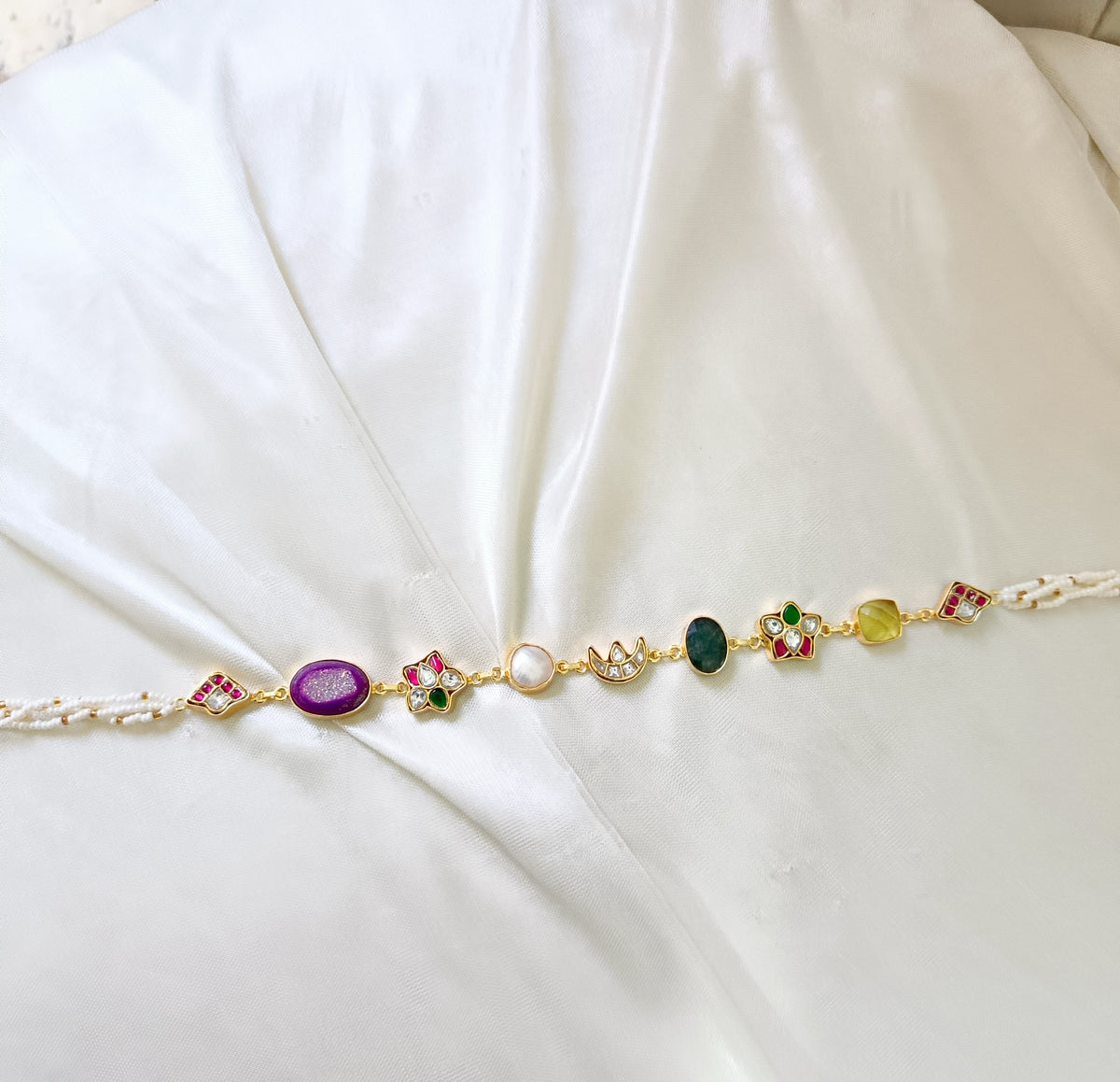 Designer Kundan Gold-Plated Multicolor Stone Choker Set with Pearl Stud