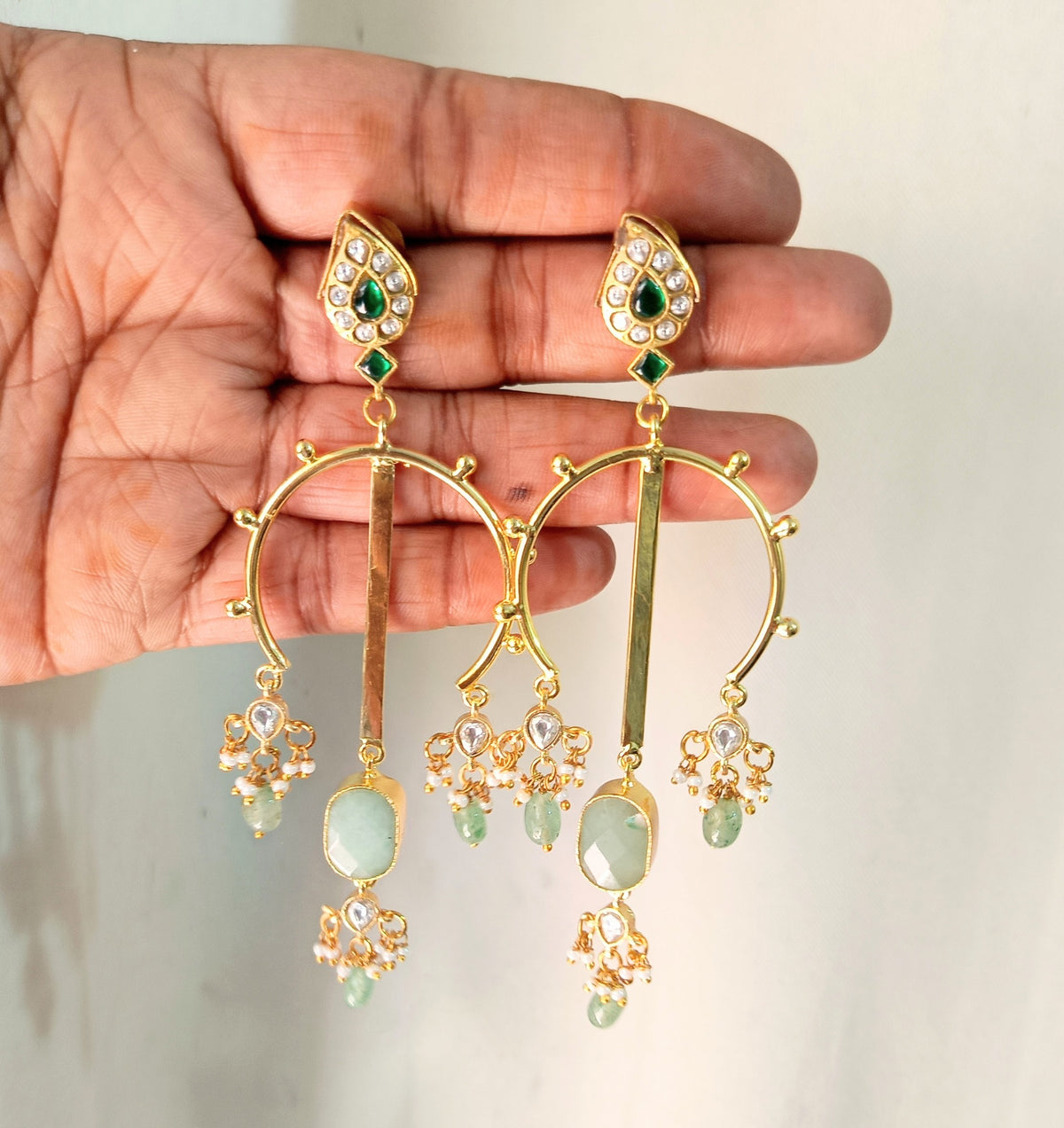 Kundan Emerald Long Dangler Earrings