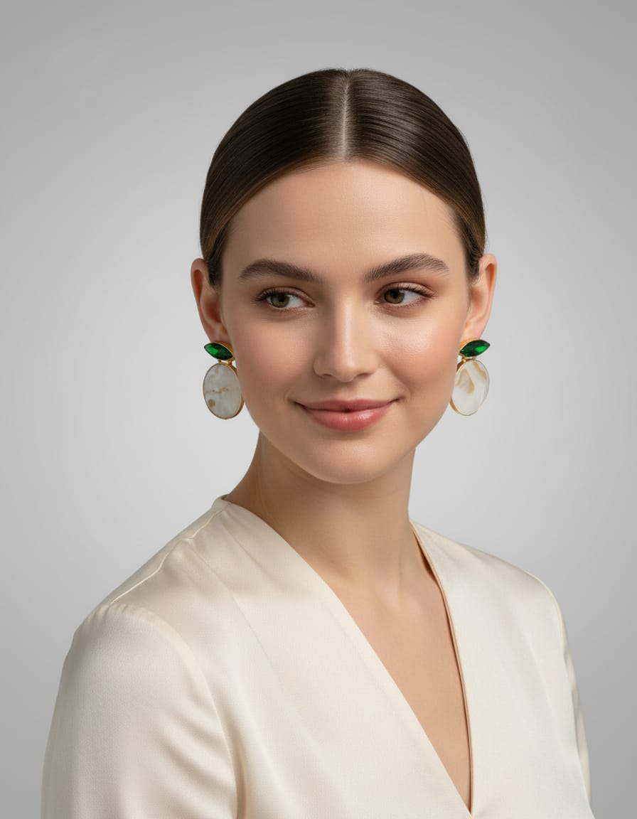 MOP Round Drop with Coloured gemstone Studs