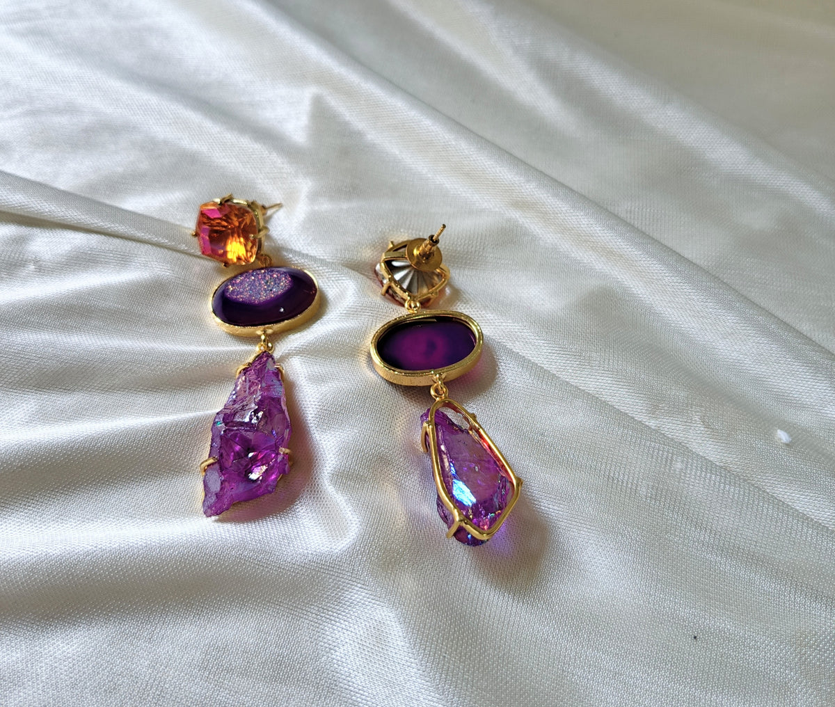Purple Crystal Drop Earrings