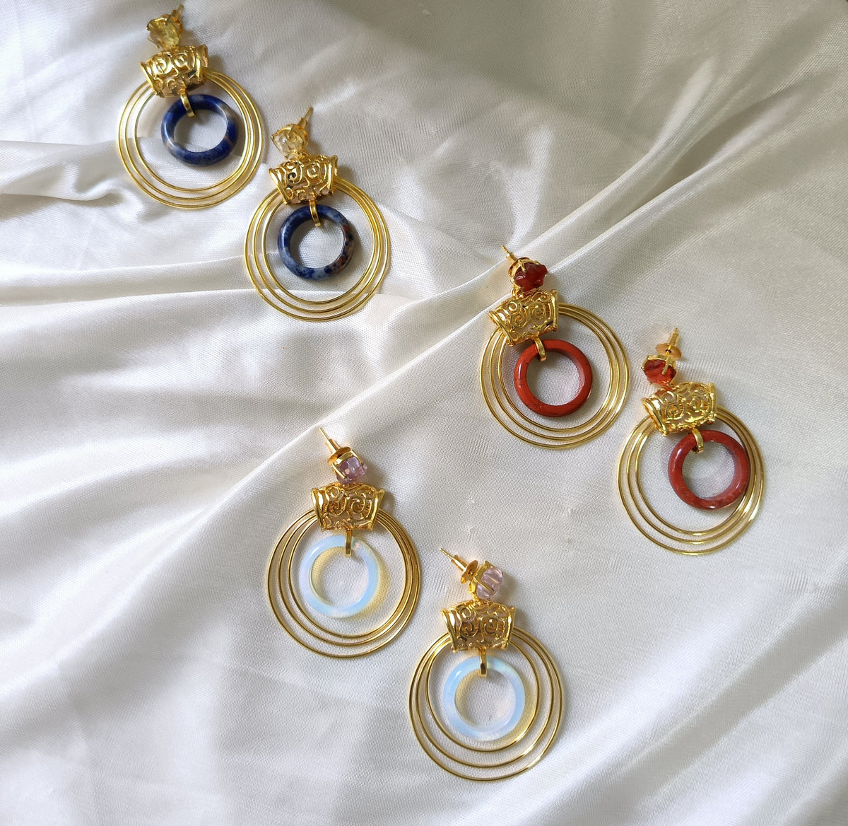 Elegant Gemstone Circle Earrings