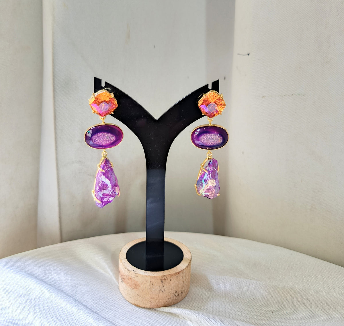 Purple Crystal Drop Earrings