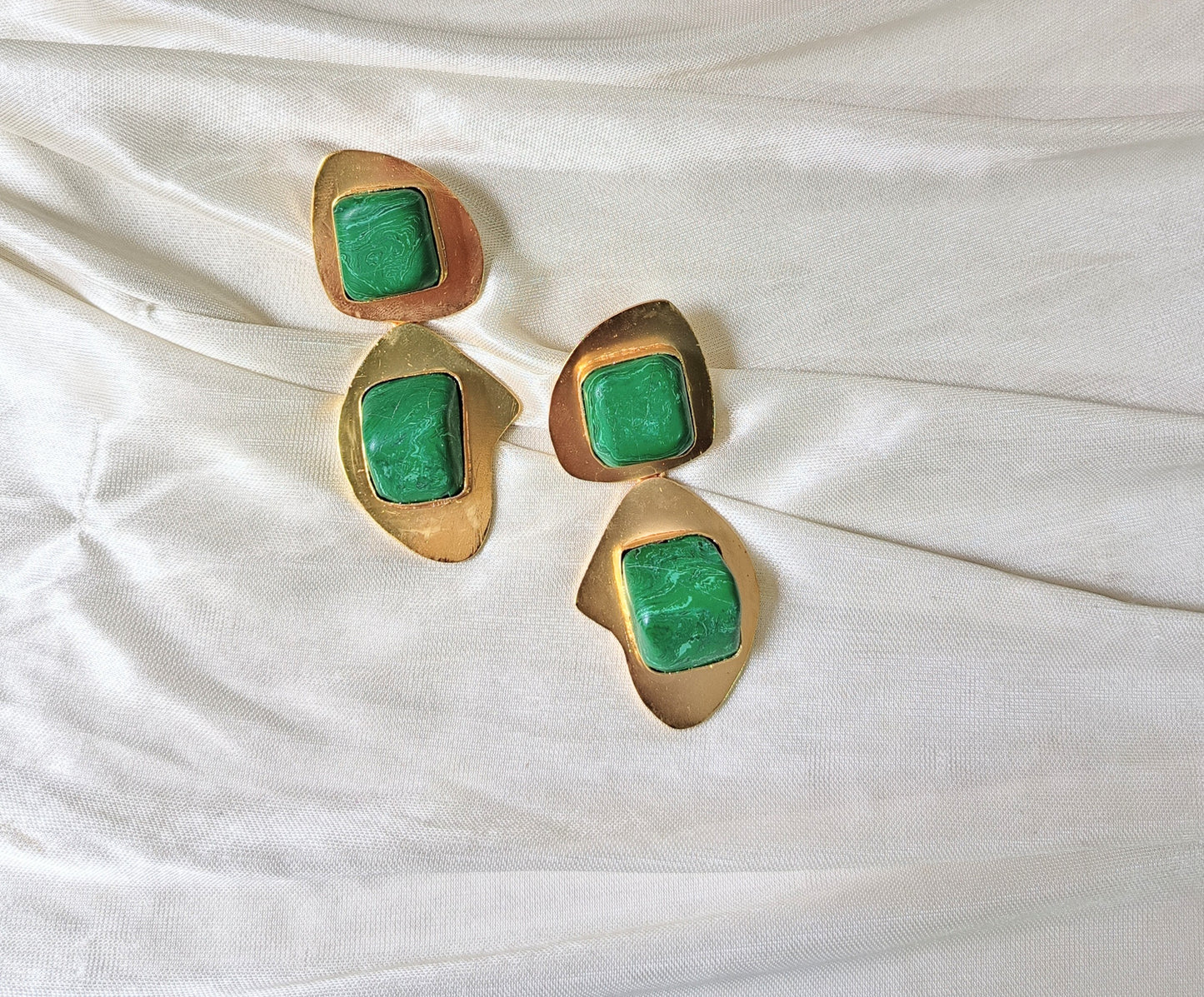 Elegant Malachite-Inspired Statement Earrings