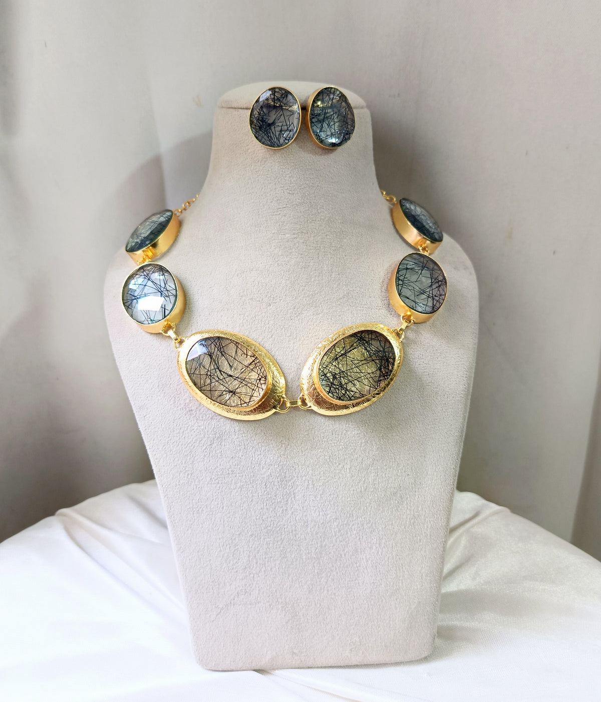 Elegant Rutilated Quartz Necklace & Earring Set