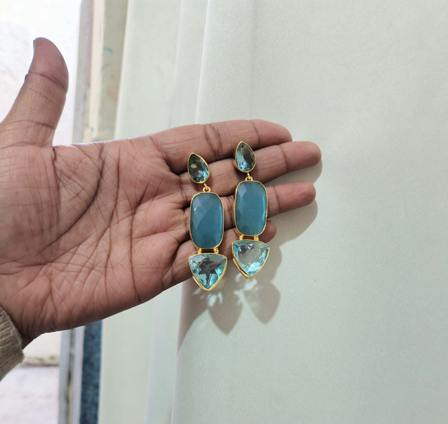 Multi- Stone Geometric Drop Earring