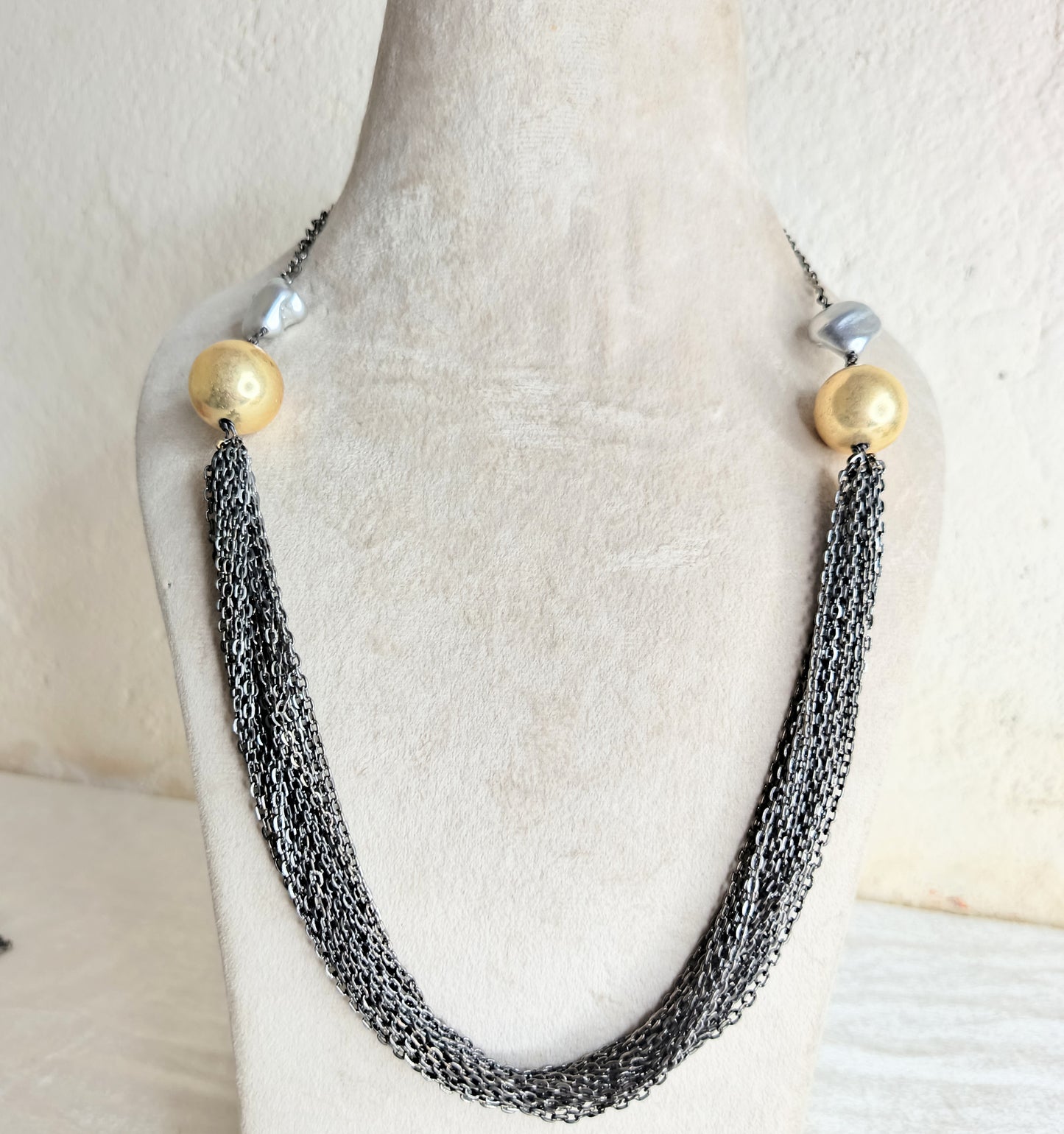 Grey Chains Of Pearl Necklace