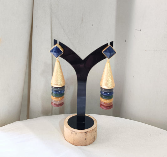 Royal Blue & Multicolor Gold-Plated Drop Earrings