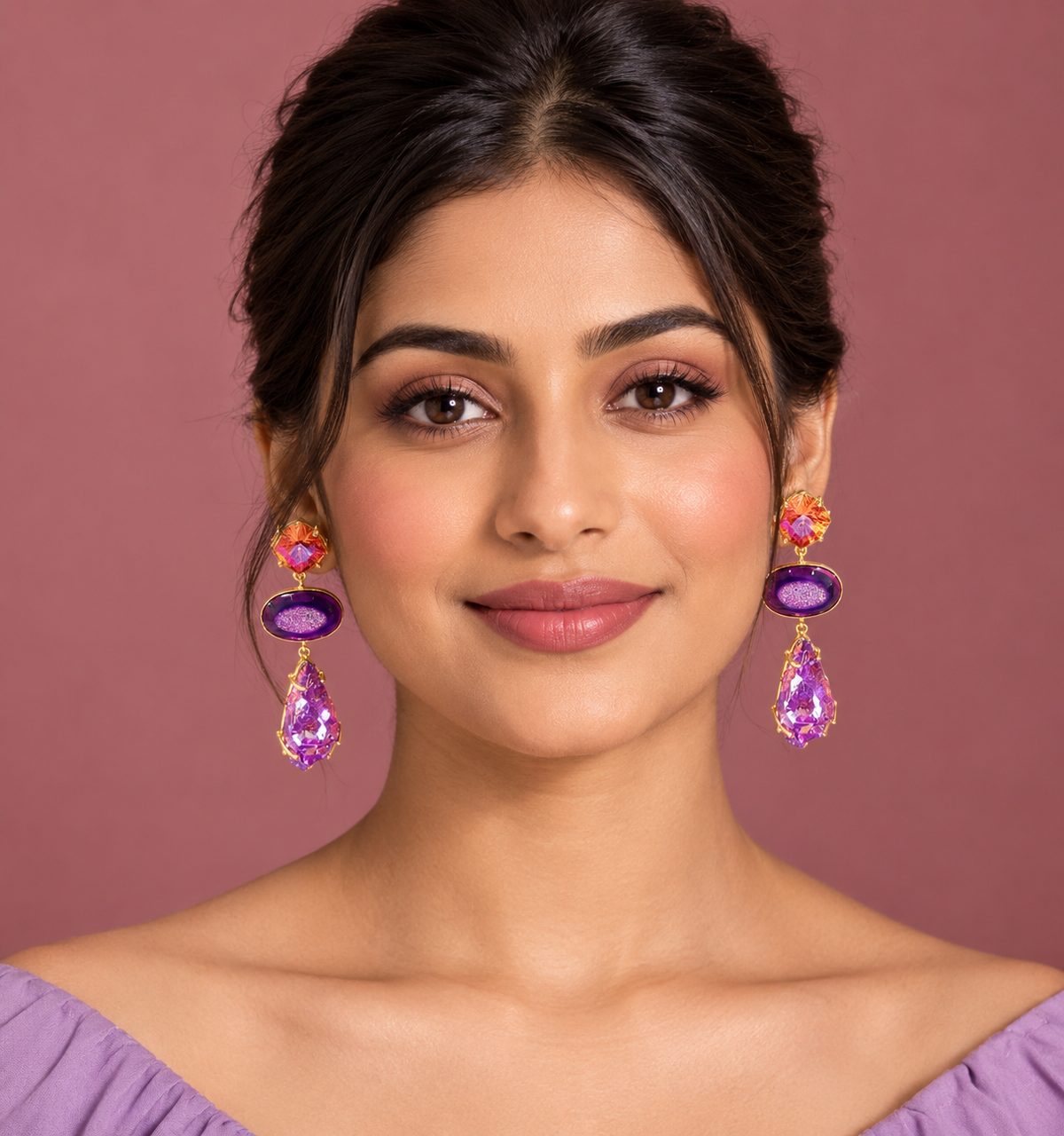 Purple Crystal Drop Earrings