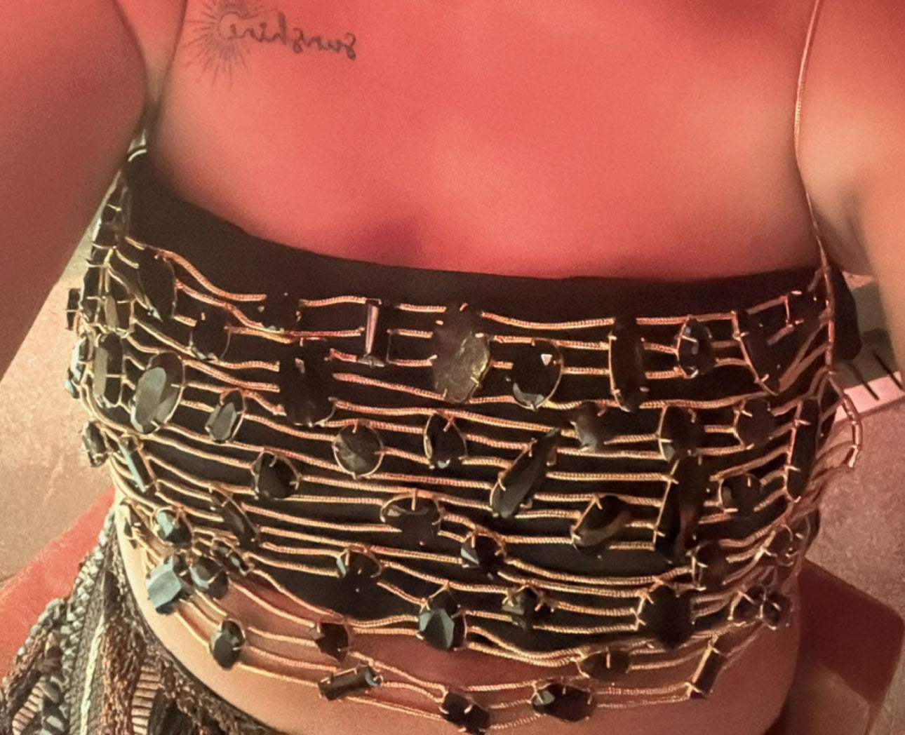 Designer Black Crystal Embellished Metal Chain Tube Top
