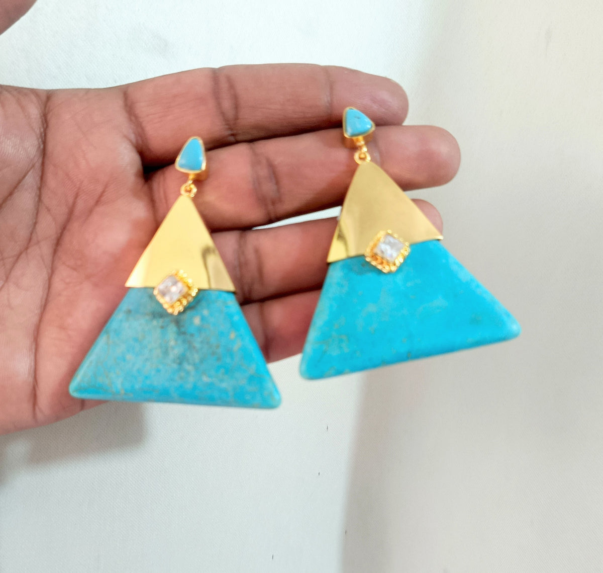Turquoise Stone Gold Triangle Drop Earrings