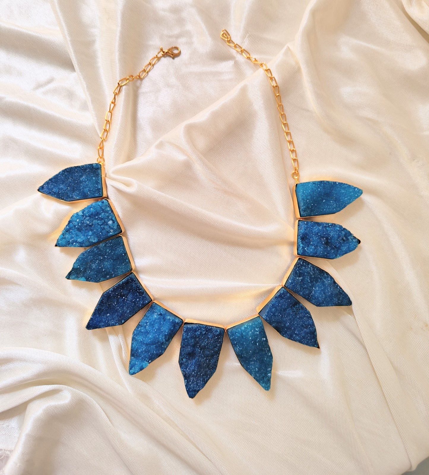 Royal Blue Druzy Statement Necklace & Stud Earring Set