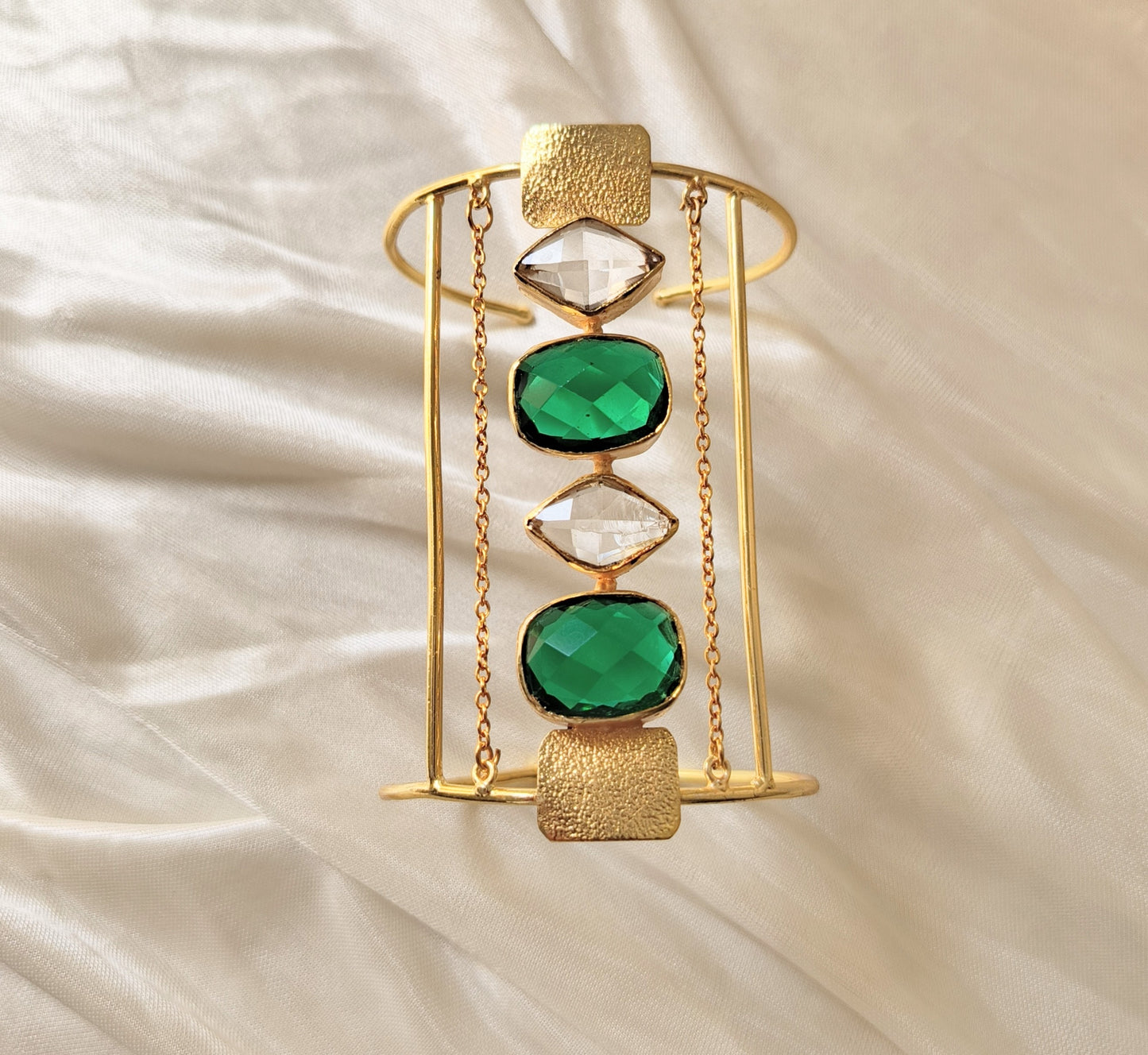 Elegant Gold Statement Cuff Bracelet with Multicolor Gemstones