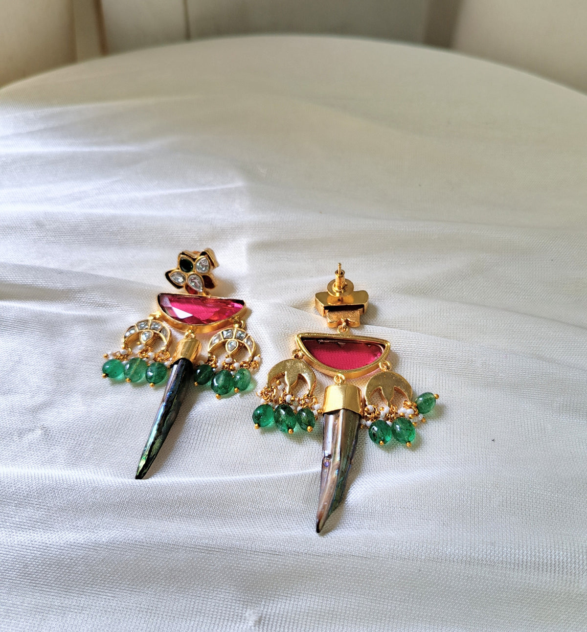 Pink & Emerald Kundan Statement Earrings
