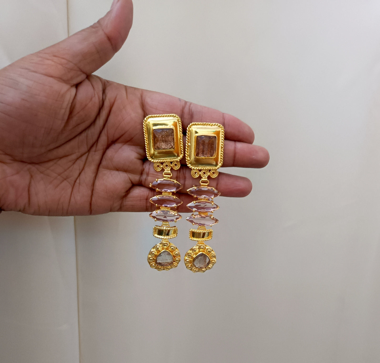 Elegant Geometric Stone Dangle Earrings