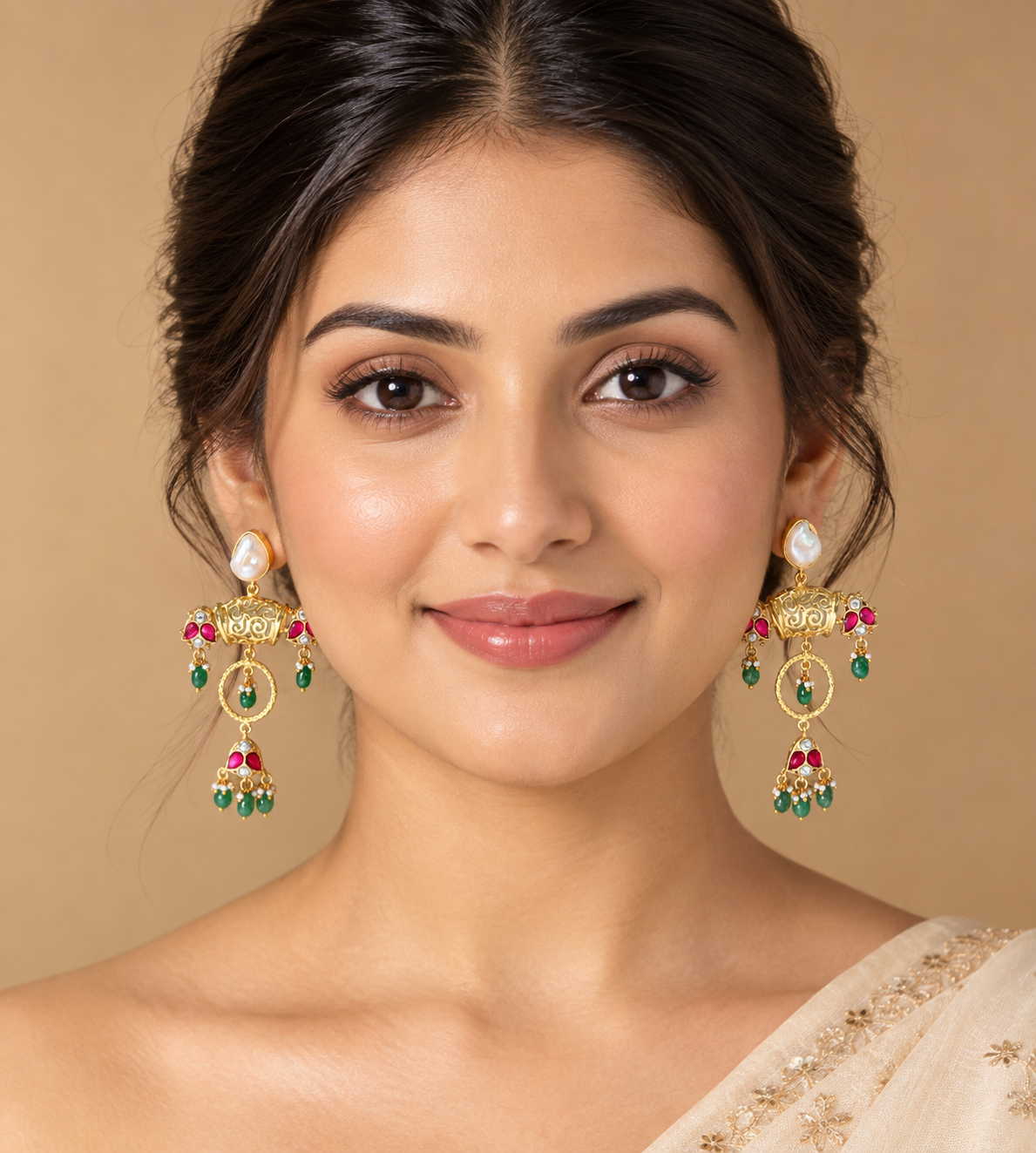 Royal Ruby Emerald Jhumka Earrings