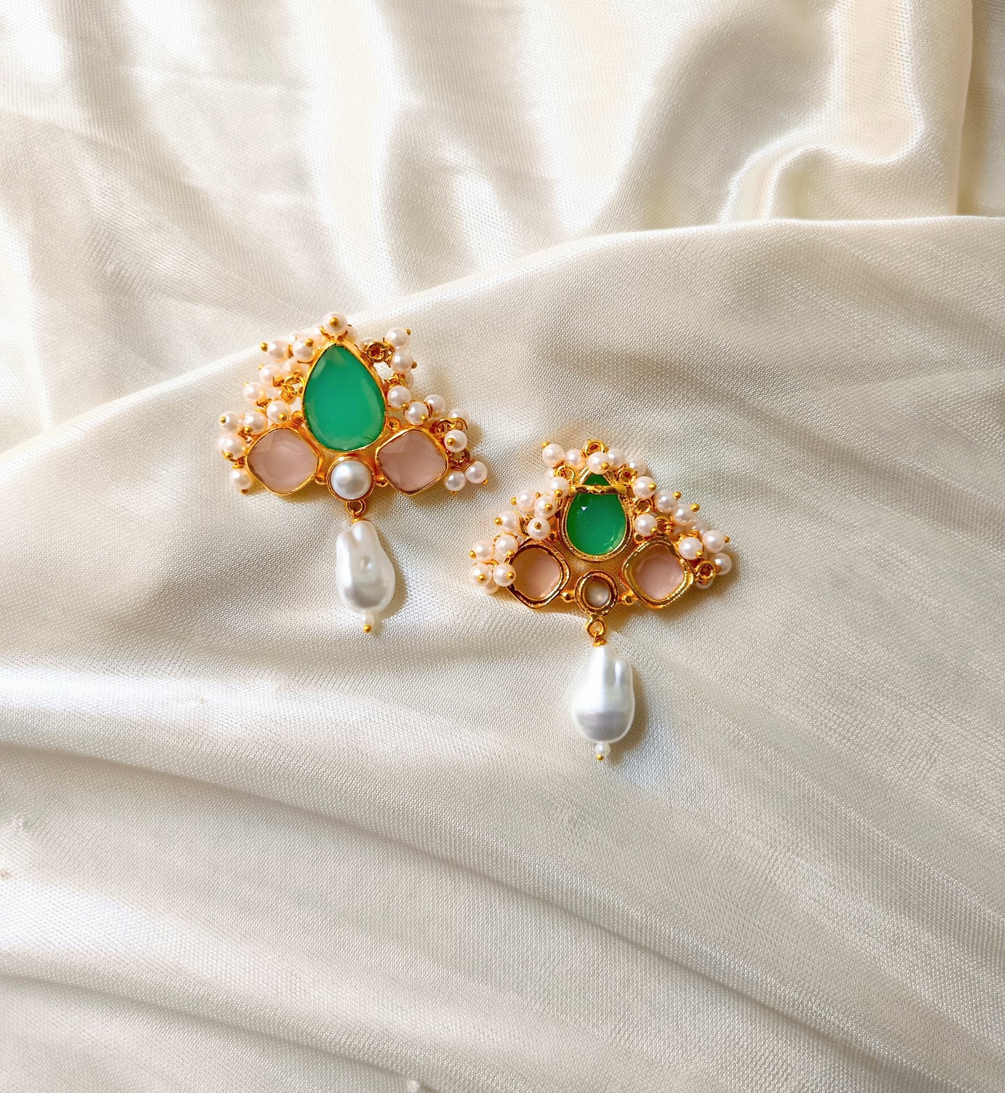 Pastel Gem & Pearl Cluster Earrings