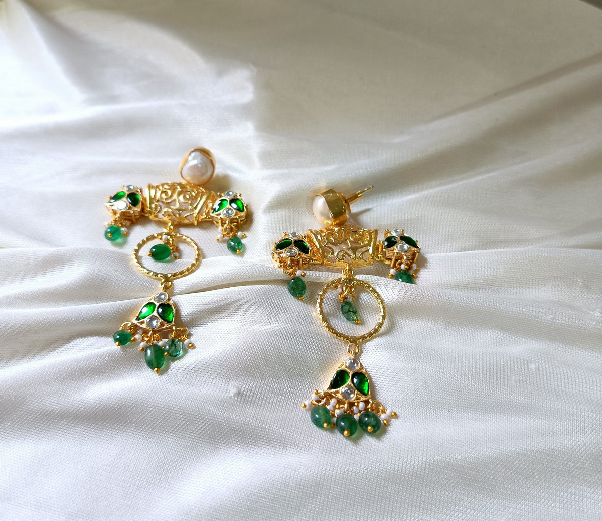 Royal Ruby Emerald Jhumka Earrings