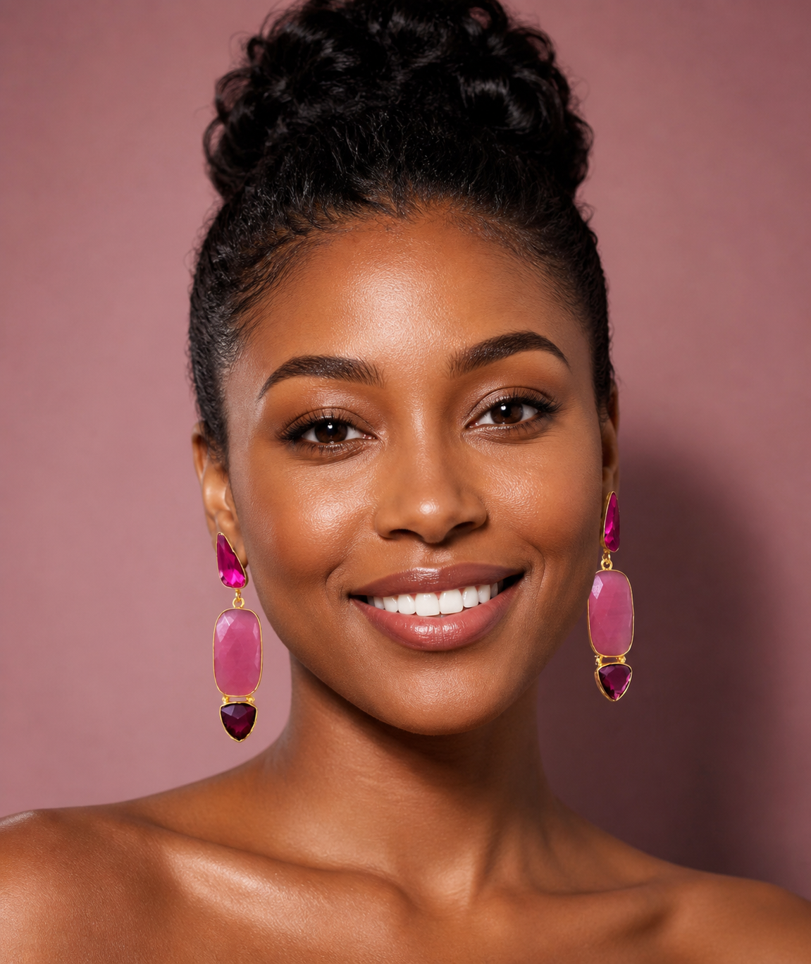Multi- Stone Geometric Drop Earring