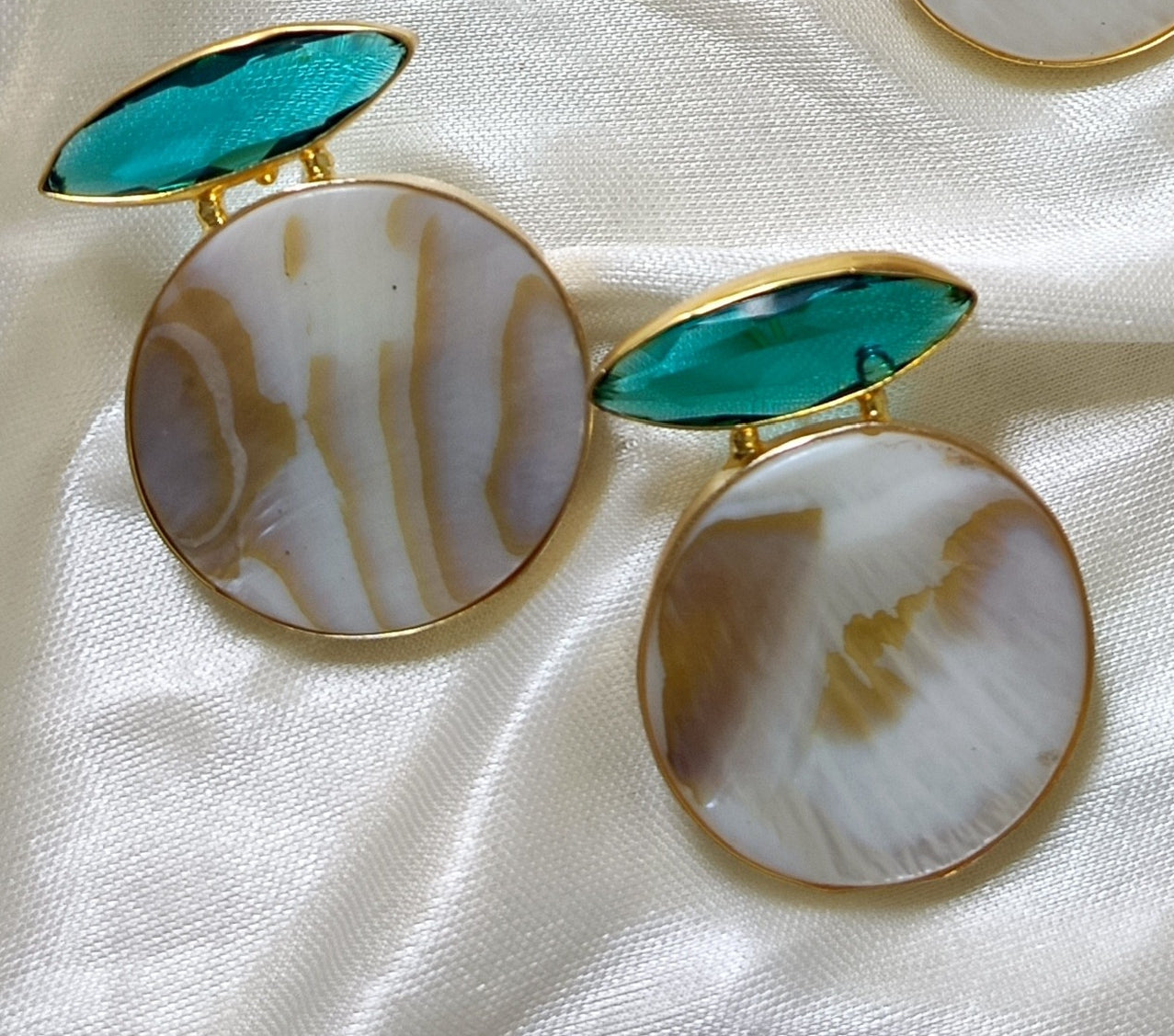 MOP Round Drop with Coloured gemstone Studs