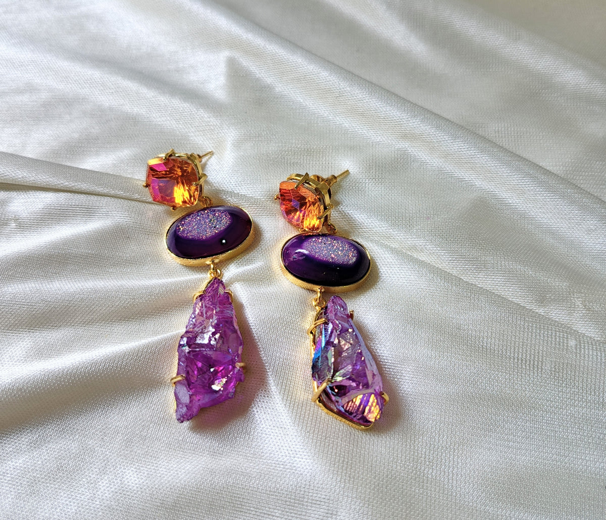 Purple Crystal Drop Earrings
