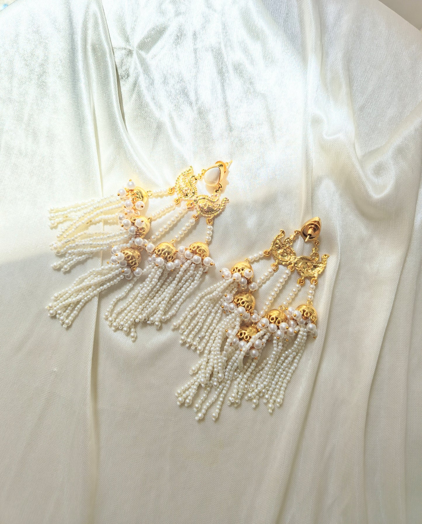 Royal Pearl Tassel Chandbali Earrings