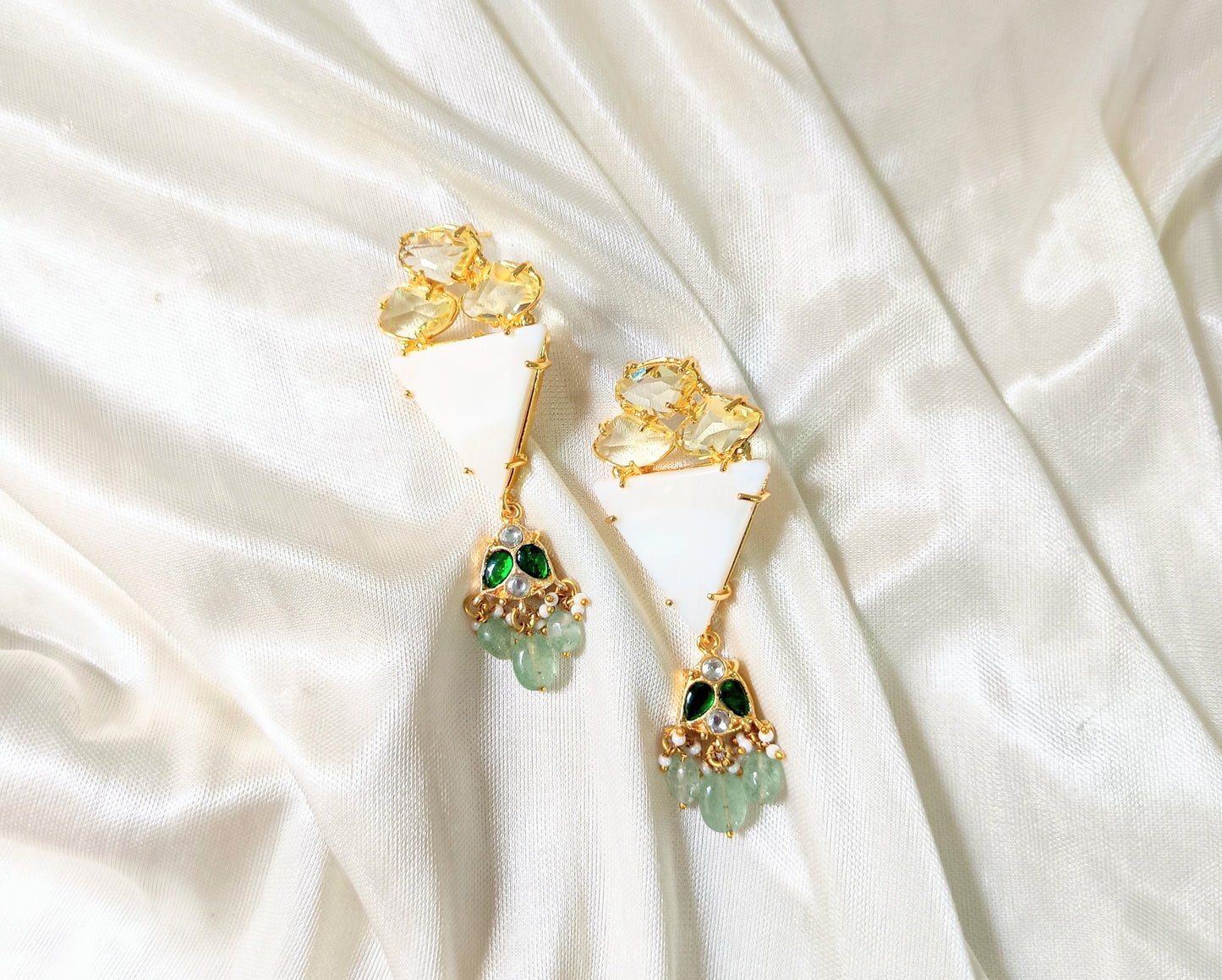 Ivory Emerald Glam Pendant & Earring Set