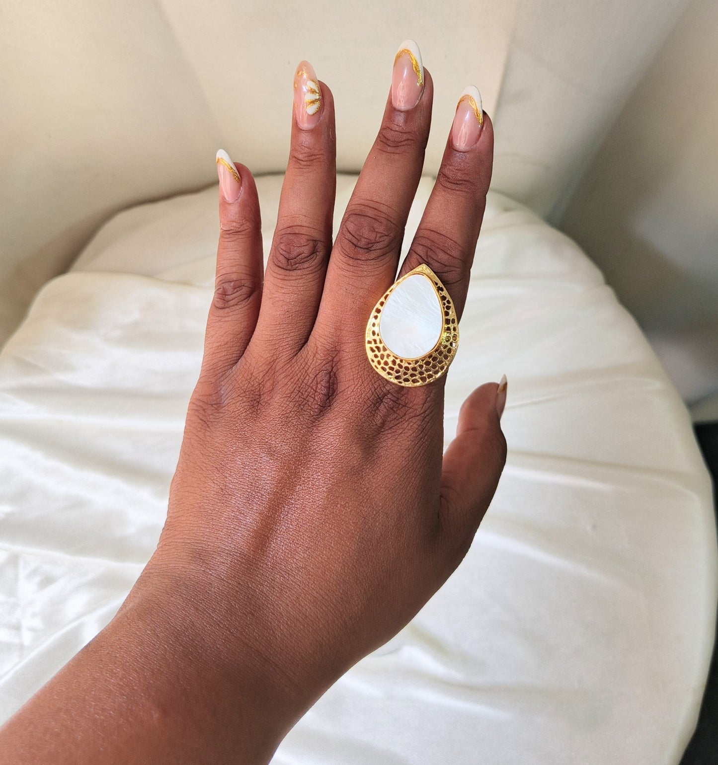 Luxury White Teardrop Statement Ring