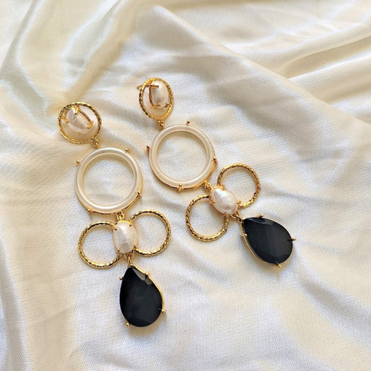 Gold plated Black Onyx and MOP Earring