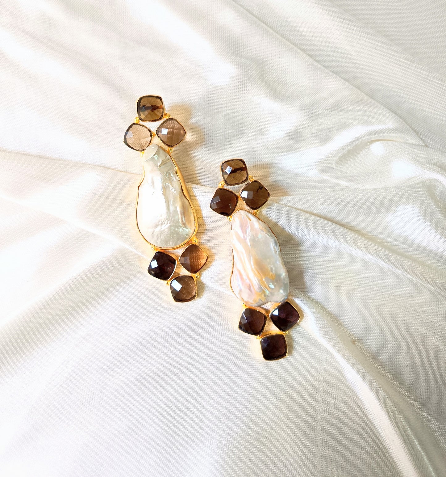Baroque Pearl & Smoky Quartz Statement Earrings