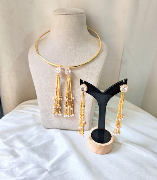 Royal Pearl Tassel Hasli Necklace Set