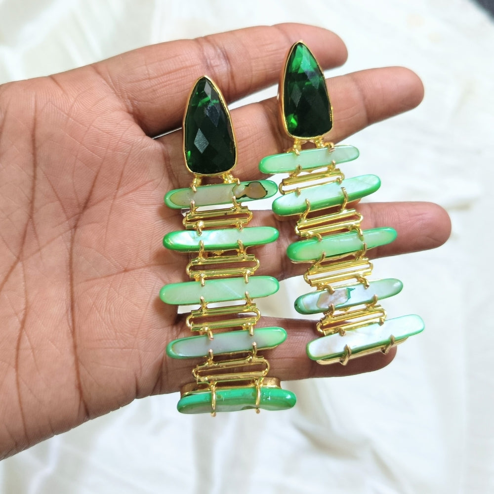 Elegant Green MOP Long Drop Earring