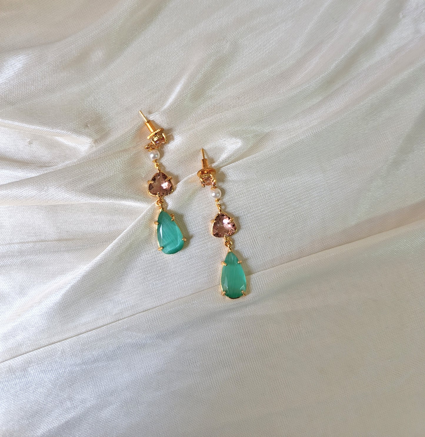 Aqua Blush Crystal Drop Earrings