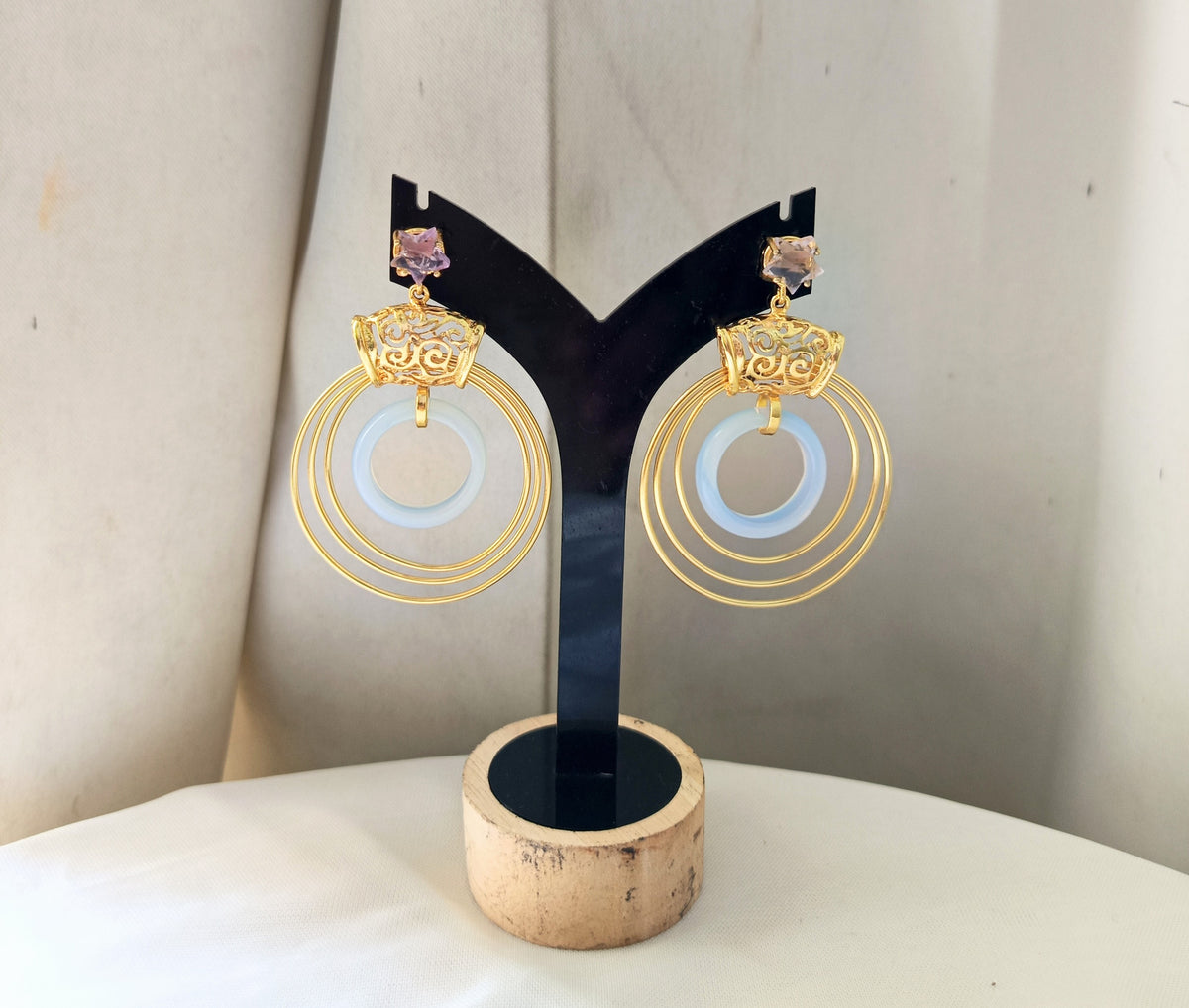 Elegant Gemstone Circle Earrings