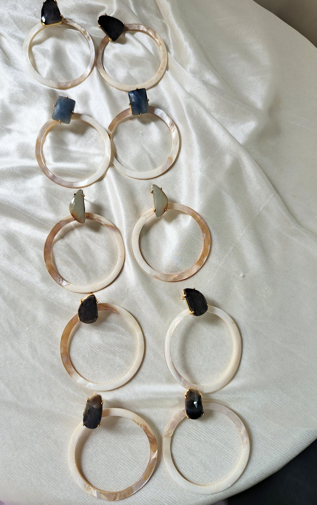 Natural Gemstones & Mother of Pearl Statement Hoop Earrings