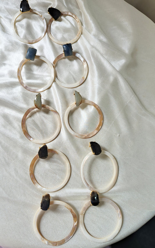 Natural Gemstones & Mother of Pearl Statement Hoop Earrings