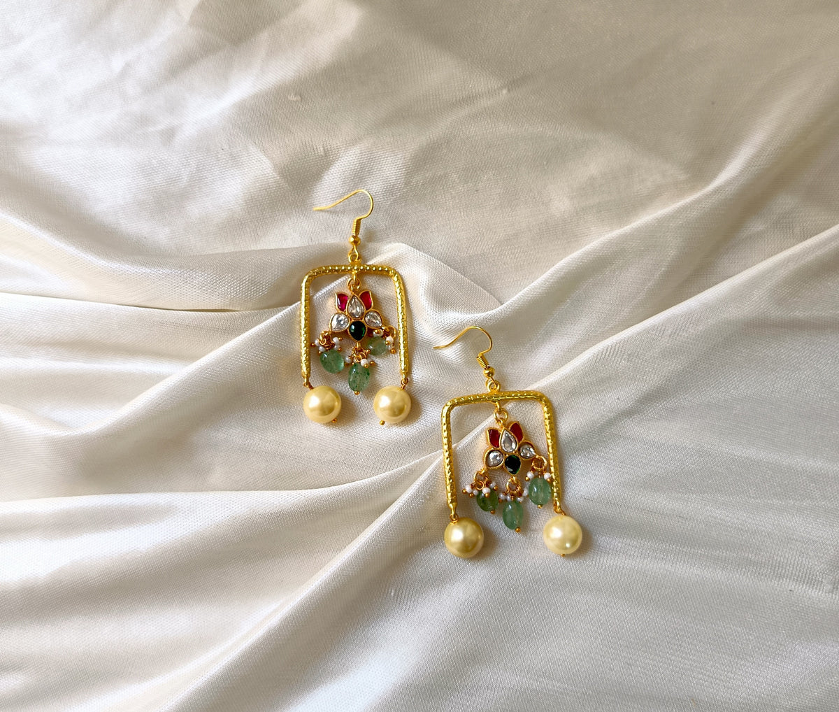 Floral Kundan Pearl Drop Earrings