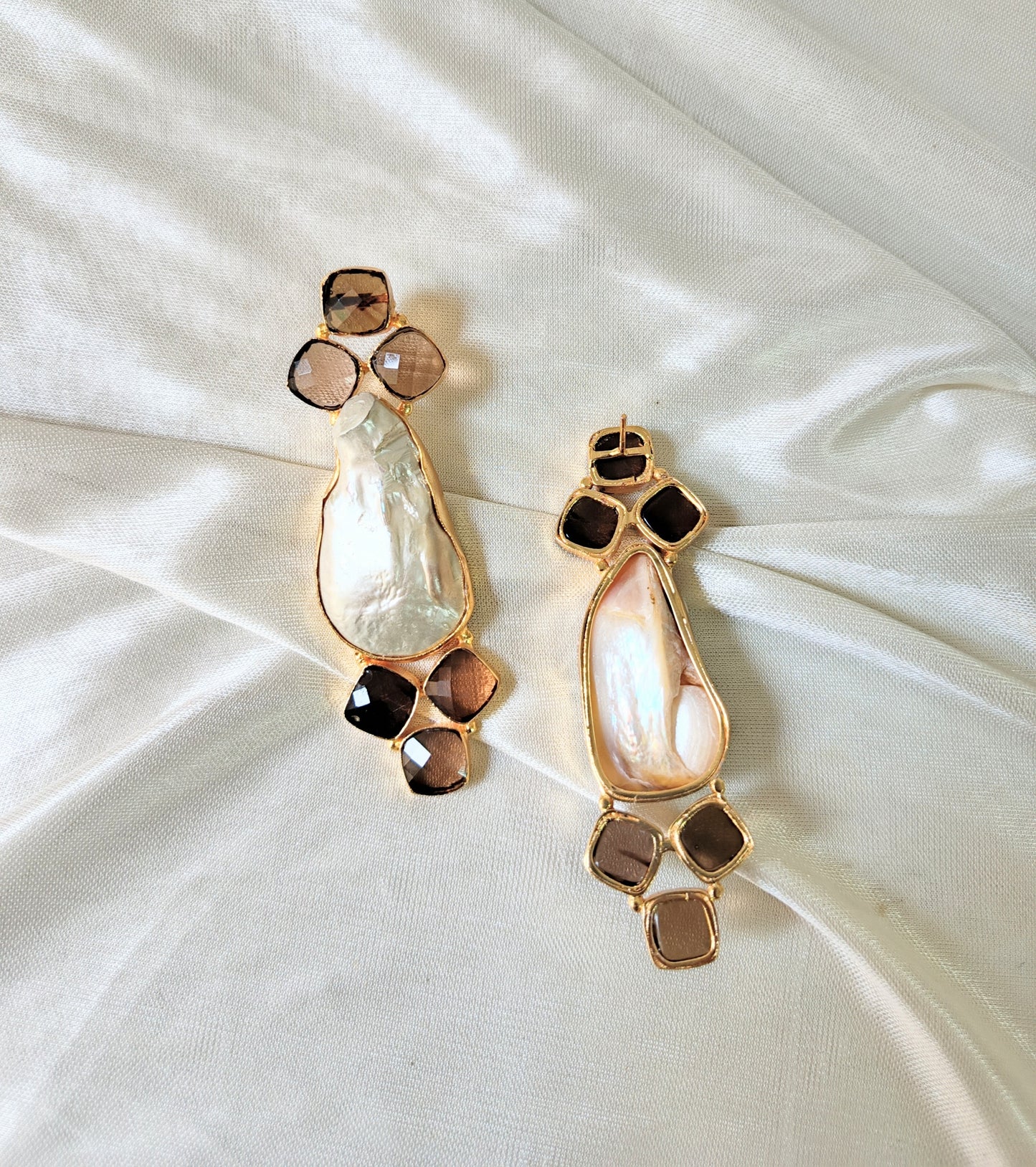 Baroque Pearl & Smoky Quartz Statement Earrings