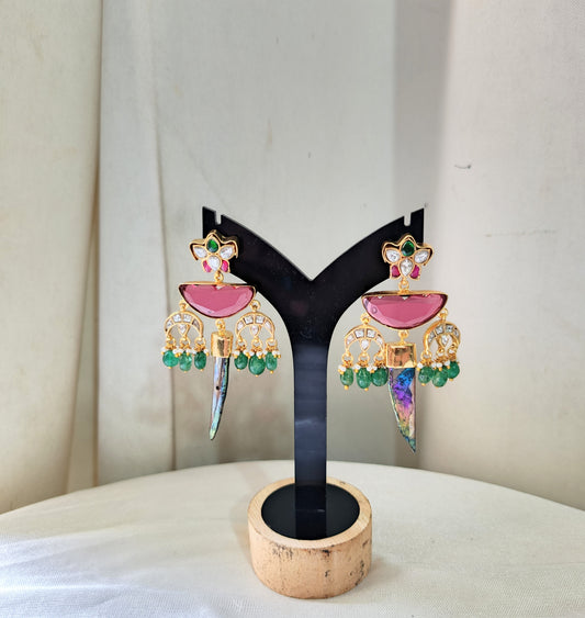 Pink & Emerald Kundan Statement Earrings