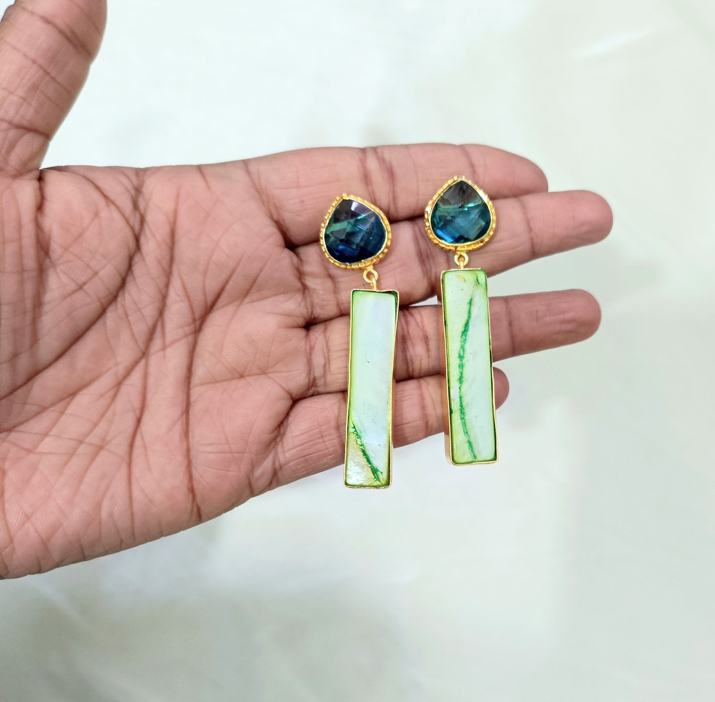 Elegant Gold Finish Rectangle Drop Earring