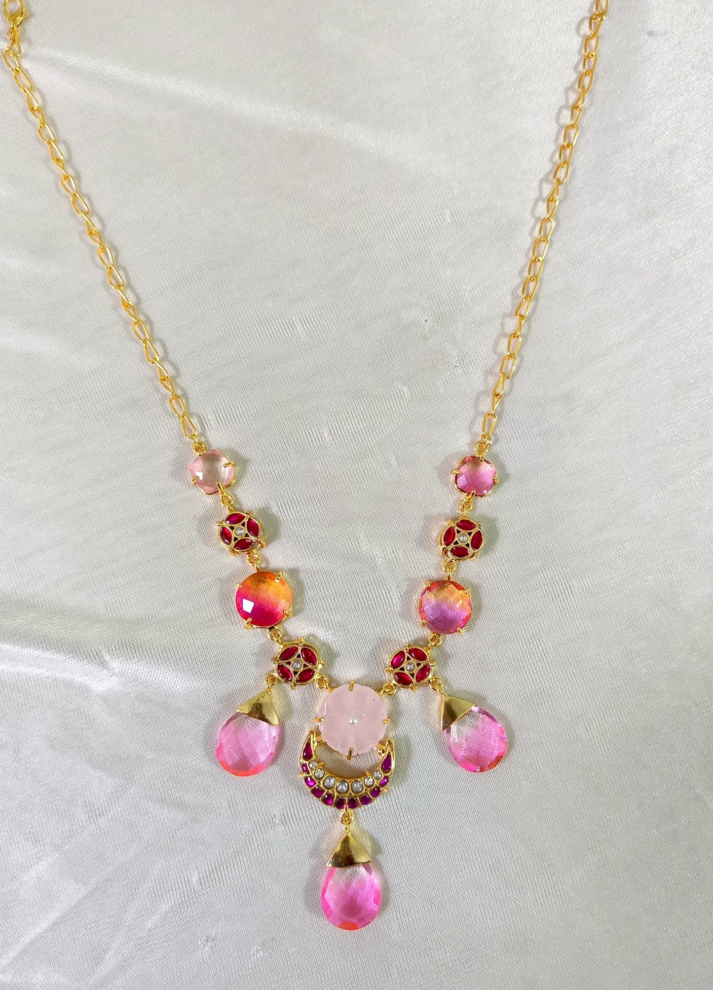 Pink Quartz-Inspired Floral Necklace & Earrings Set