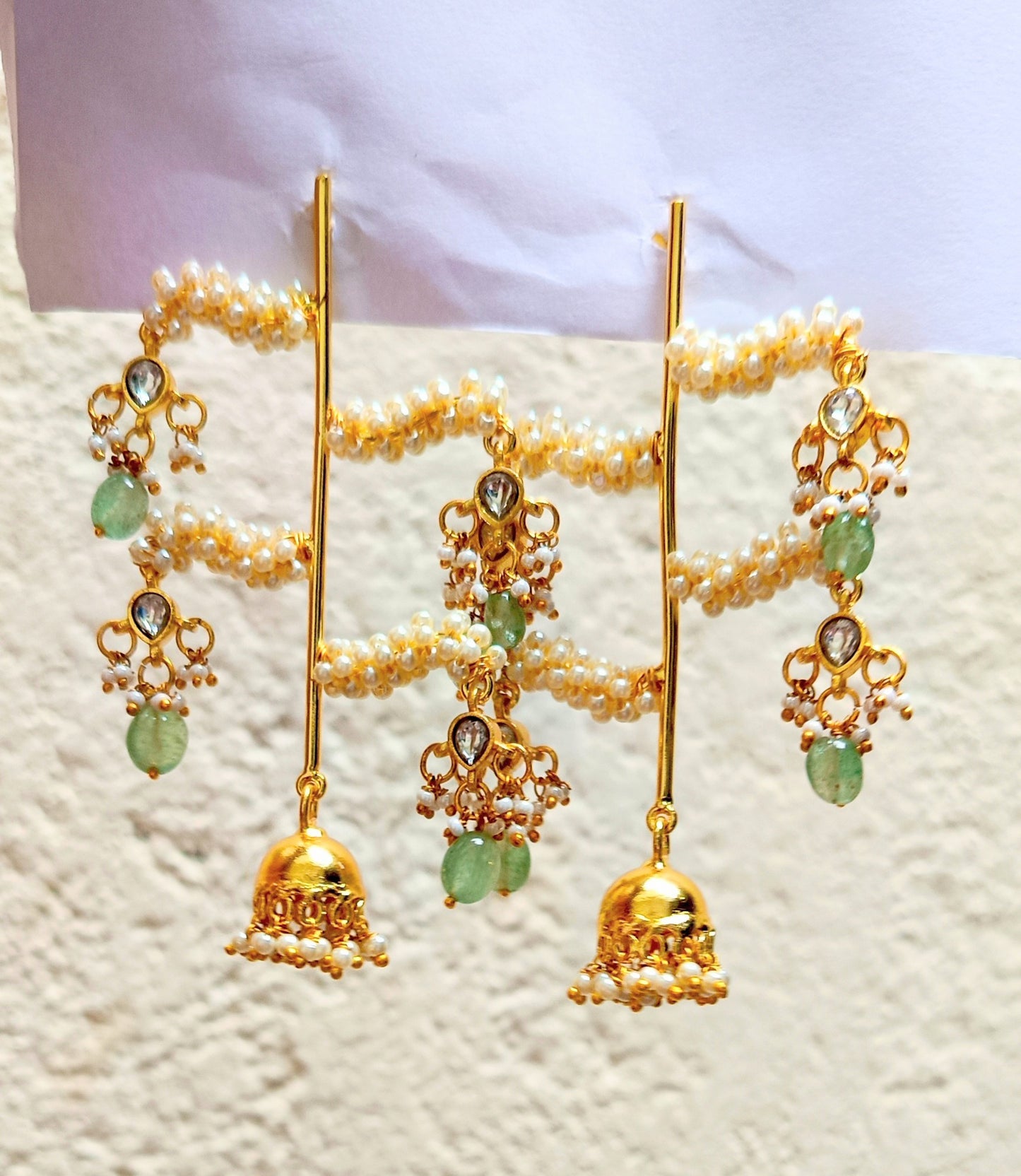 Pearl Kundan Jhumka Chandbali Earring