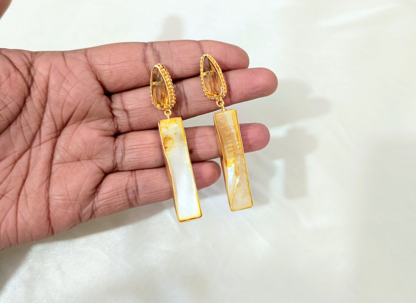Elegant Gold Finish Rectangle Drop Earring