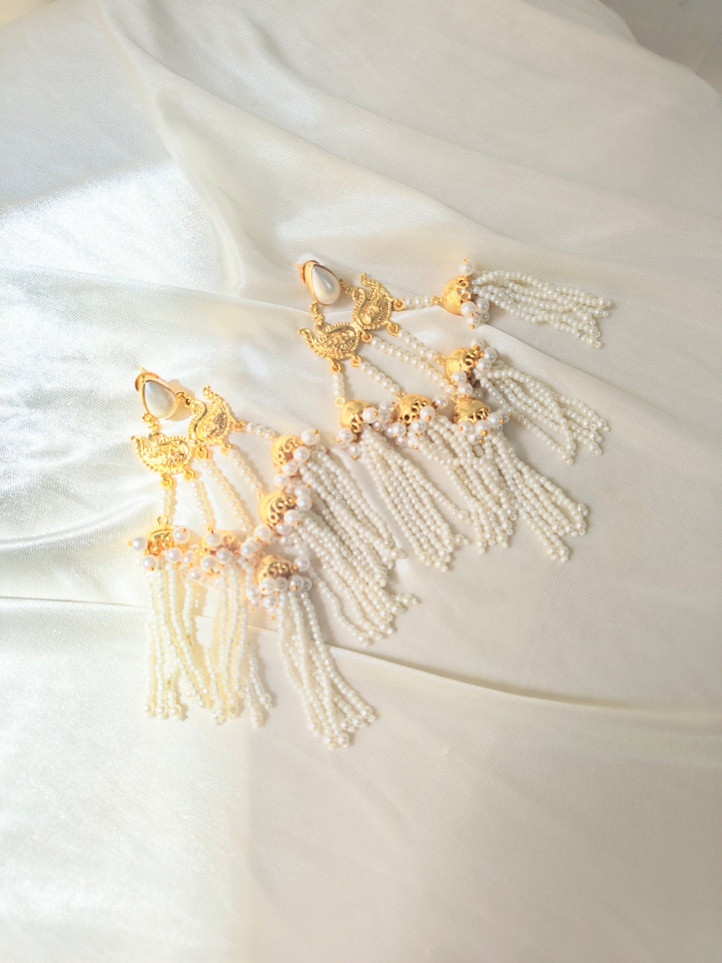 Royal Pearl Tassel Chandbali Earrings